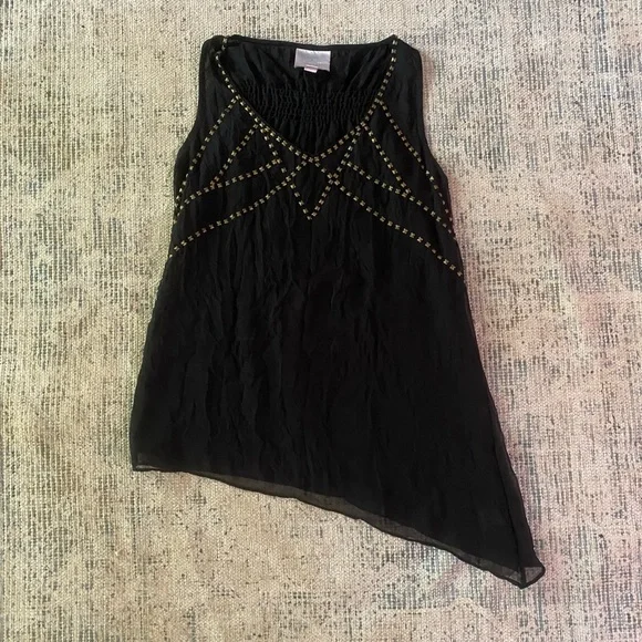 Romeo & Juliet Couture Womens size L black sheer studded a symmetrical tank top - Picture 5 of 6